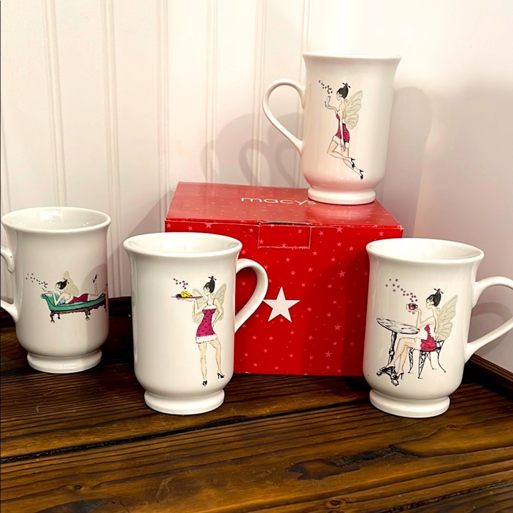 New in Box Macy’s Charming White Fairy Mugs Set